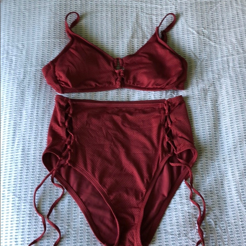 Deep red high waisted bikini